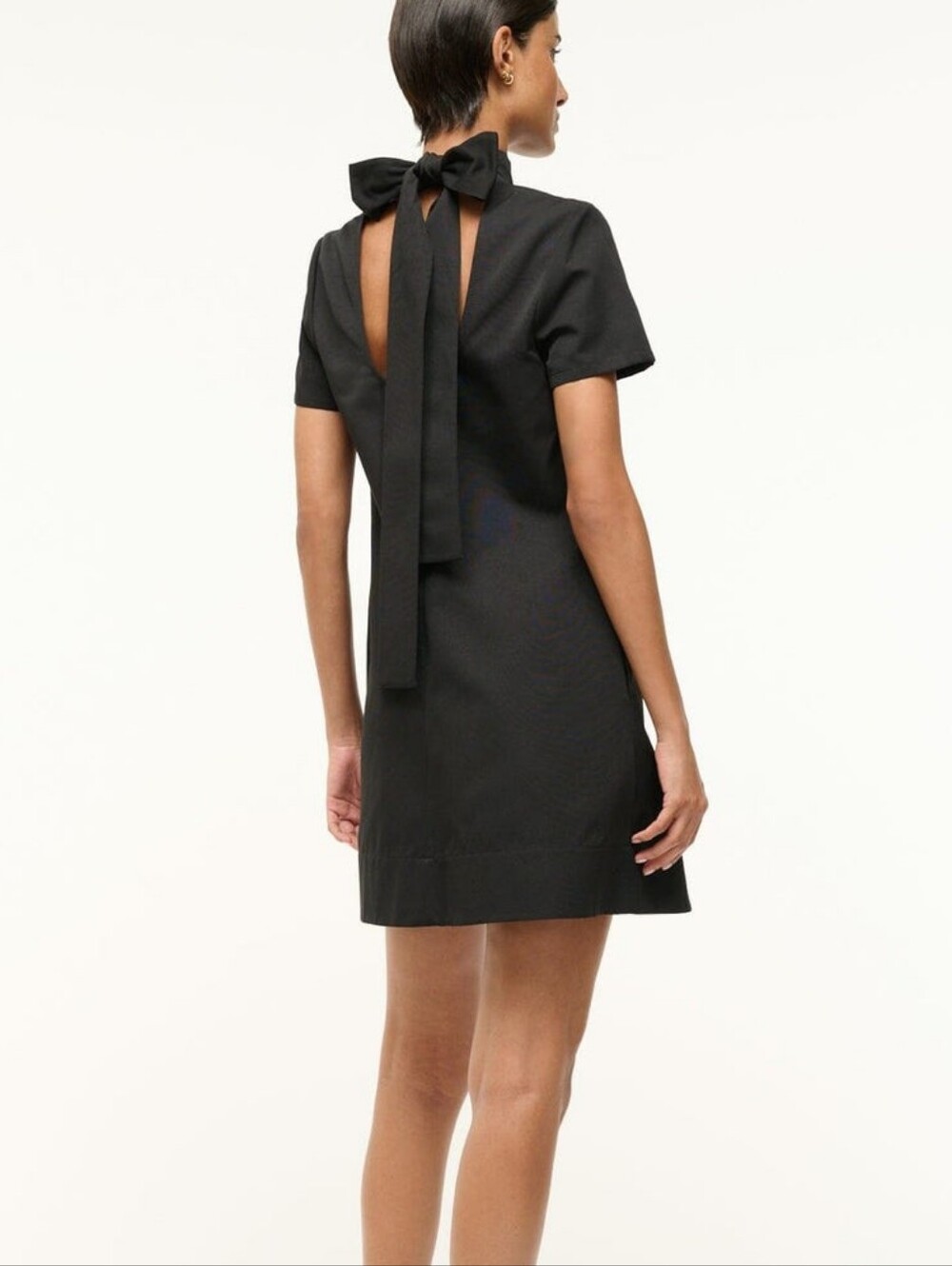STAUD Mini Ilina Dress in Bacl with Mock Neck and Tie in the back